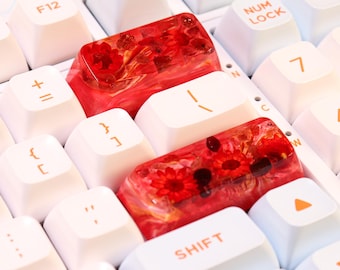 Artisan Enter, Backspace Keycap Set, Garnet Crystal And Real Flowers, Resin Custom Keycaps, SA Profile, Cherry MX, Cute Gift for Gamers