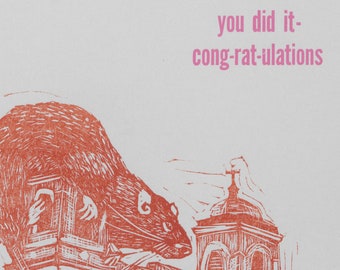 CongRATulations  linocut and letterpress print