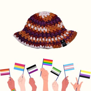 Handmade Crochet Lesbian Pride Bucket Hat