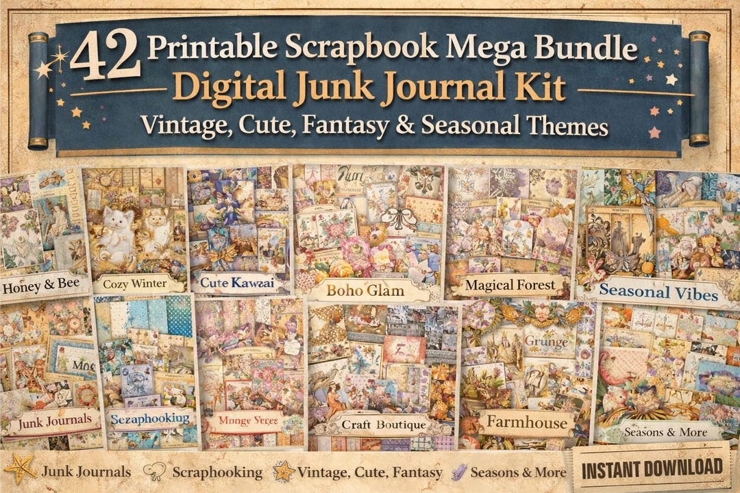 42 Printable Scrapbook Mega Bundle | Digital Junk Journal Kit | Vintage ...