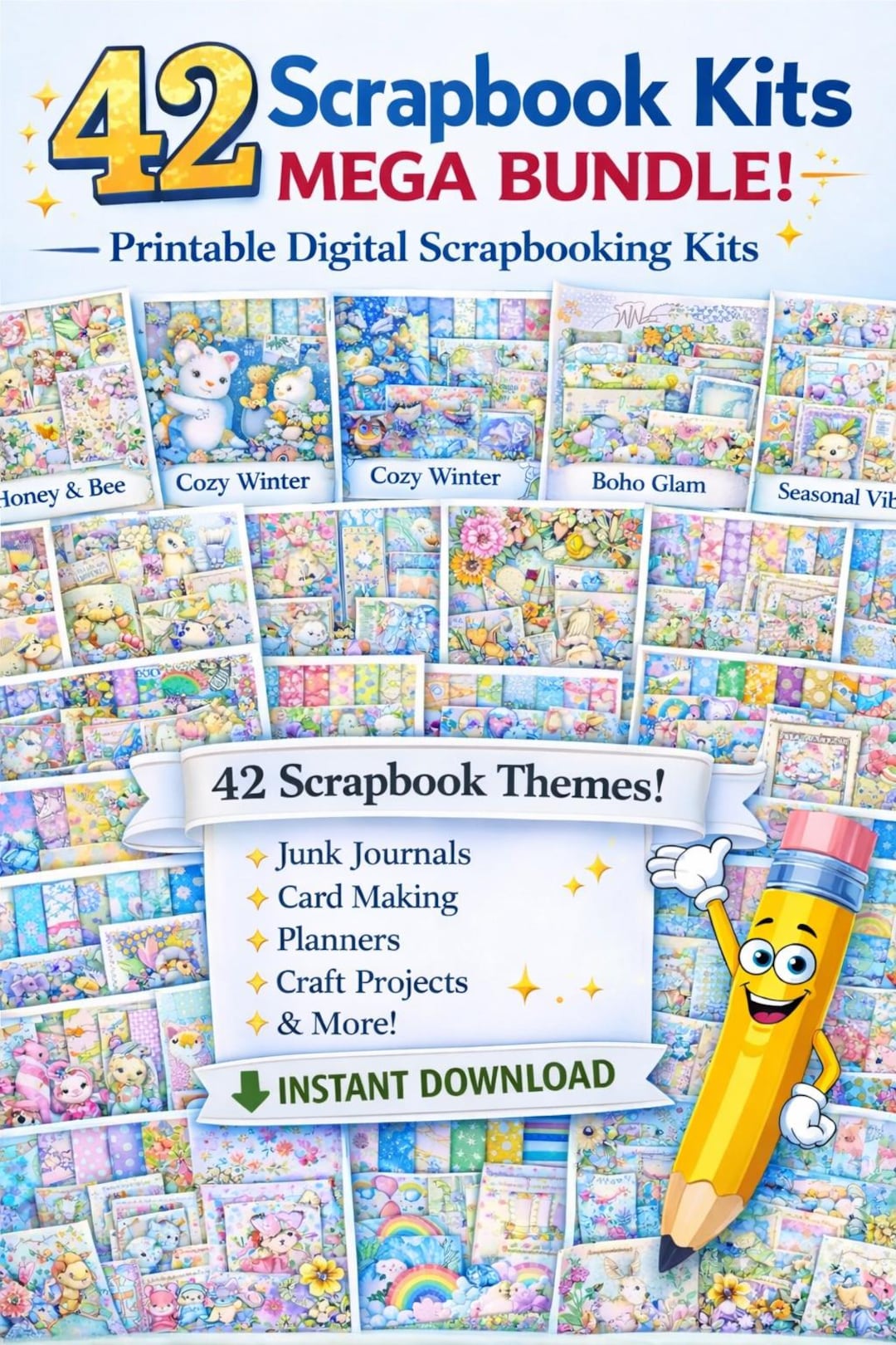 42 Printable Scrapbook Mega Bundle | Digital Junk Journal Kit | Vintage ...