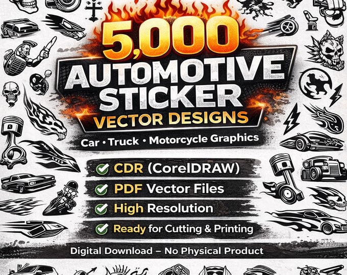 5,000 Automotive Sticker Vector Designs | Car Decals Bundle | CDR & PDF ...