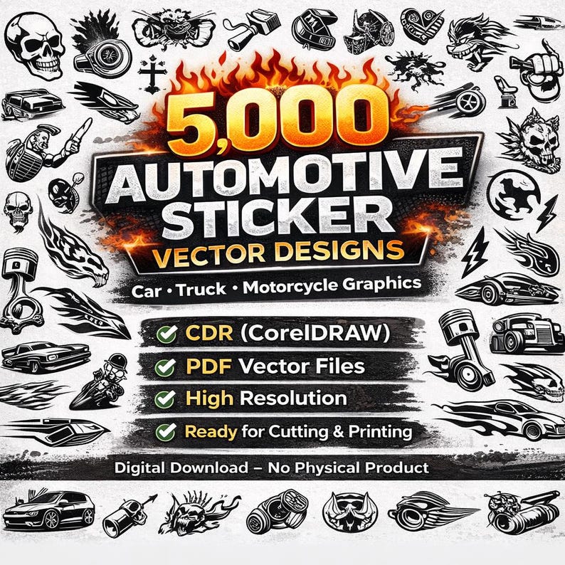 5,000 Automotive Sticker Vector Designs | Car Decals Bundle | CDR & PDF ...