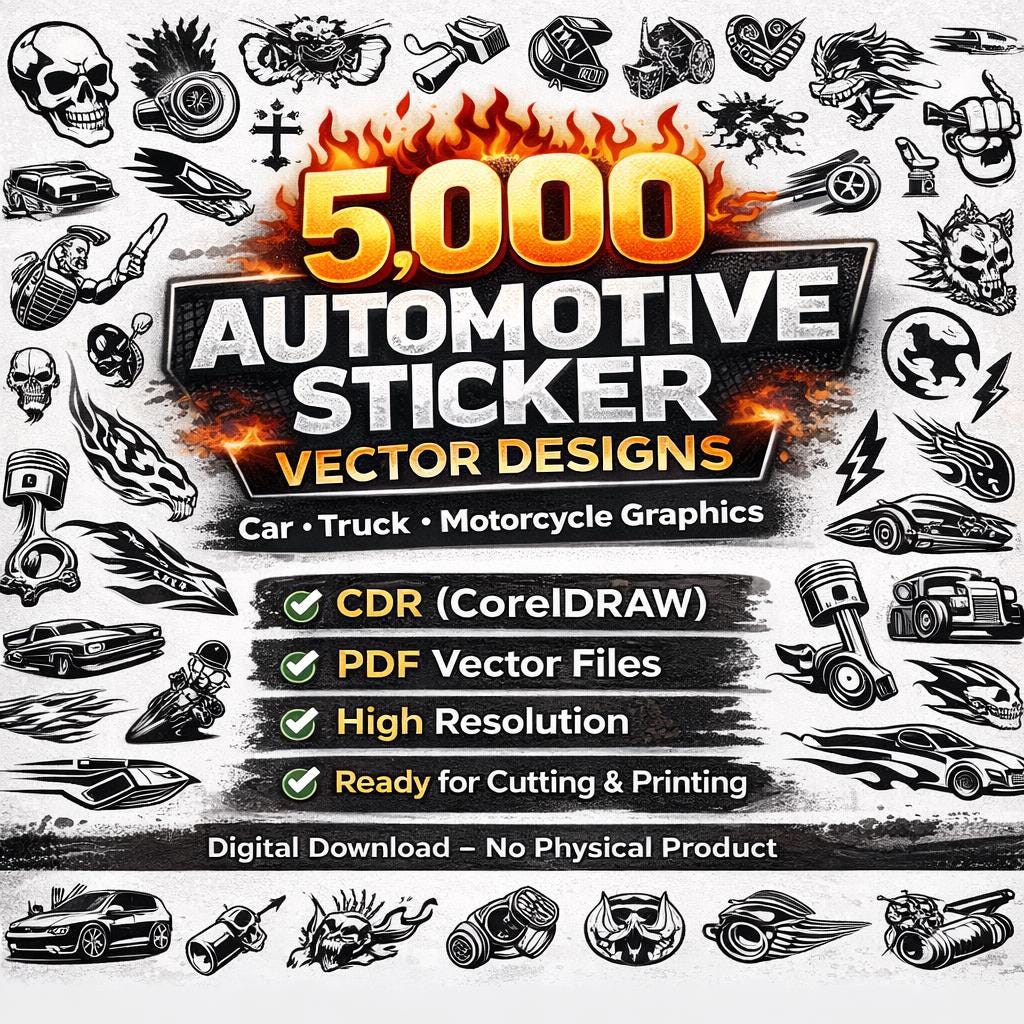 5,000 Automotive Sticker Vector Designs | Car Decals Bundle | CDR & PDF ...
