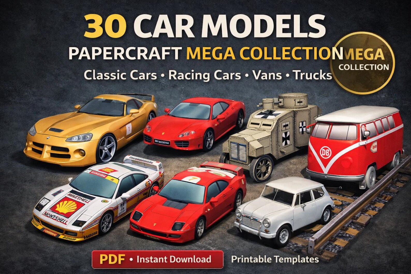30 Car Papercraft Models Bundle | Classic, Sports & Racing Cars ...