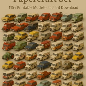 Bastelset mit 115 verschiedenen Automodellen zum Ausdrucken | Papierspielzeug | Sofort-Download-Vorlage