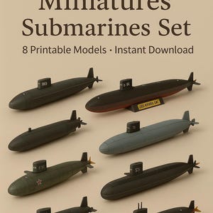 Paper Craft Pack with 8 Different Submarines Models Papercraft – Printable Model | Paper Toy | Instant Download Paper Template