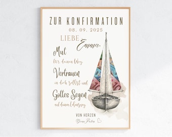 Konfirmation Geldgeschenk personalisiert | Segelboot DIN A4 PDF zum Ausdrucken | Geschenk zur Konfirmation Download
