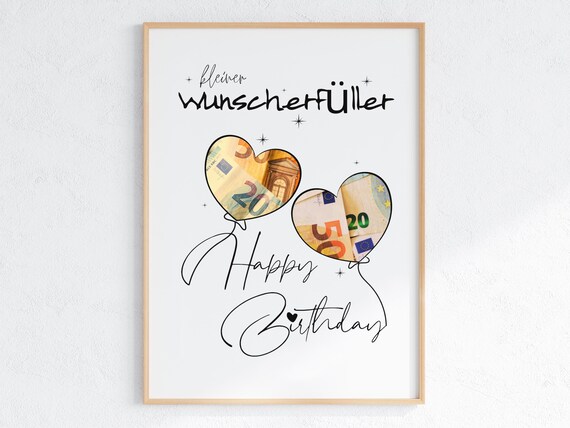 Wunscherfüller Geldgeschenk Geburtstag | Geldgeschenk Vorlage zum Ausdrucken | DIY Geschenkidee | Last Minute Geschenk | PDF DIN A4 A5 A3