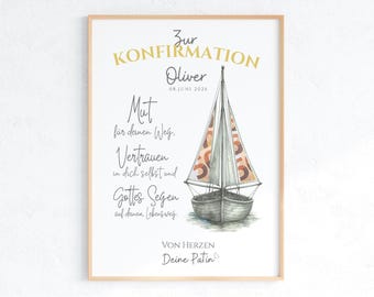 Konfirmation Geldgeschenk personalisiert | Segelboot DIN A4/A5 PDF zum Ausdrucken | Geschenk zur Konfirmation Download