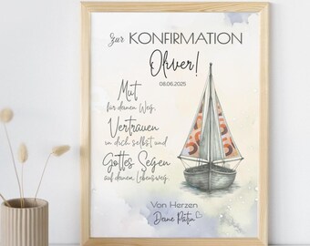 Konfirmation Geldgeschenk personalisiert | Segelboot DIN A4 PDF zum Ausdrucken | Geschenk zur Konfirmation Download