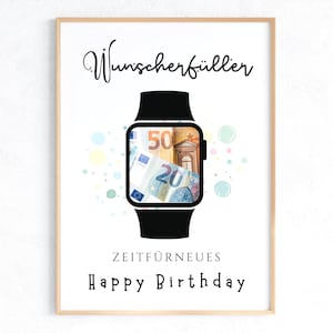 Geldgeschenk Smartwatch Geburtstag PDF | Wunscherfüller Uhr Gutschein A4 A5 | Geldgeschenk zum Ausdrucken image 1