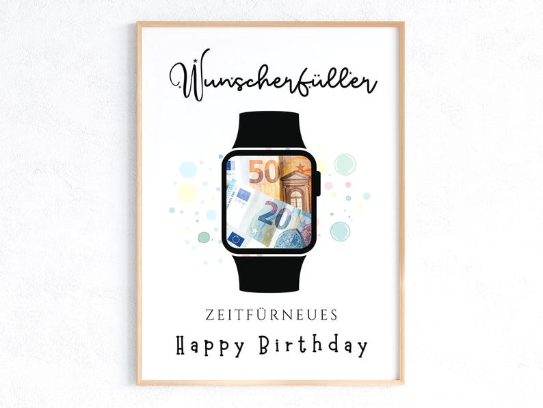 Geldgeschenk Smartwatch Geburtstag PDF | Wunscherfüller Uhr Gutschein A4 A5 | Geldgeschenk zum Ausdrucken image 1