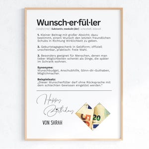 Wunscherfüller Geldgeschenk Geburtstag personalisiert | Definition Poster PDF Vorlage A4 A5 | Geld ausdrucken image 1