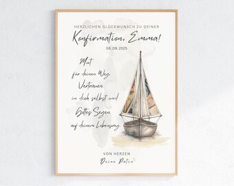 Konfirmation Geldgeschenk personalisiert | Segelboot DIN A4 PDF zum Ausdrucken | Geschenk zur Konfirmation Download