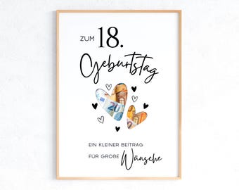 Geldgeschenk zum 18. Geburtstag, Wunscherfüller, Geschenk Mädchen 18, A4 A5 Druckvorlage zum Ausdrucken, Sofortdownload