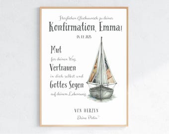 Konfirmation Geldgeschenk personalisiert | Segelboot DIN A4 PDF zum Ausdrucken | Geschenk zur Konfirmation Download