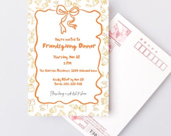 Vorlage für eine bearbeitbare Einladung zum Friendsgiving | Digitale Einladung zum Erntedankfest | Druckbare Vorlage für eine Herbstparty | Antwortmöglichkeit für ein Herbsttreffen