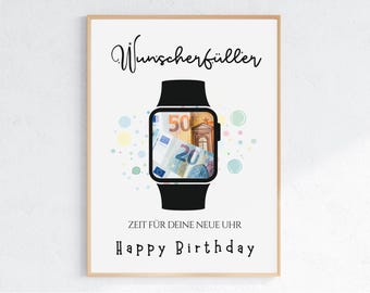 Geldgeschenk Smartwatch Geburtstag PDF | Wunscherfüller Uhr Gutschein A4 A5 | Geldgeschenk zum Ausdrucken