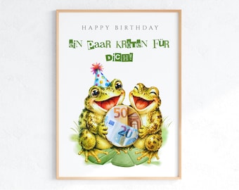 Geldgeschenk Geburtstag PDF Vorlage zum Ausdrucken | Lustiges Frosch Geldgeschenk | DIN A4 A5 Instant Download