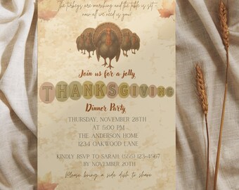 Einladung zum Thanksgiving-Dinner | Vintage-Design | Einladung zur Friendsgiving-Party | (5 x 7 Zoll)