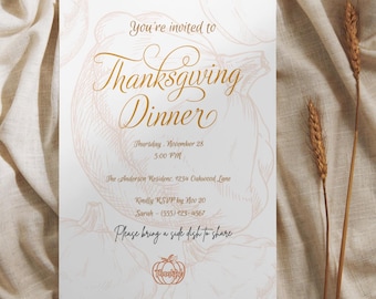Thanksgiving Dinner Invitation – Friendsgiving | Printable | Custom Invite | Minimalist Design