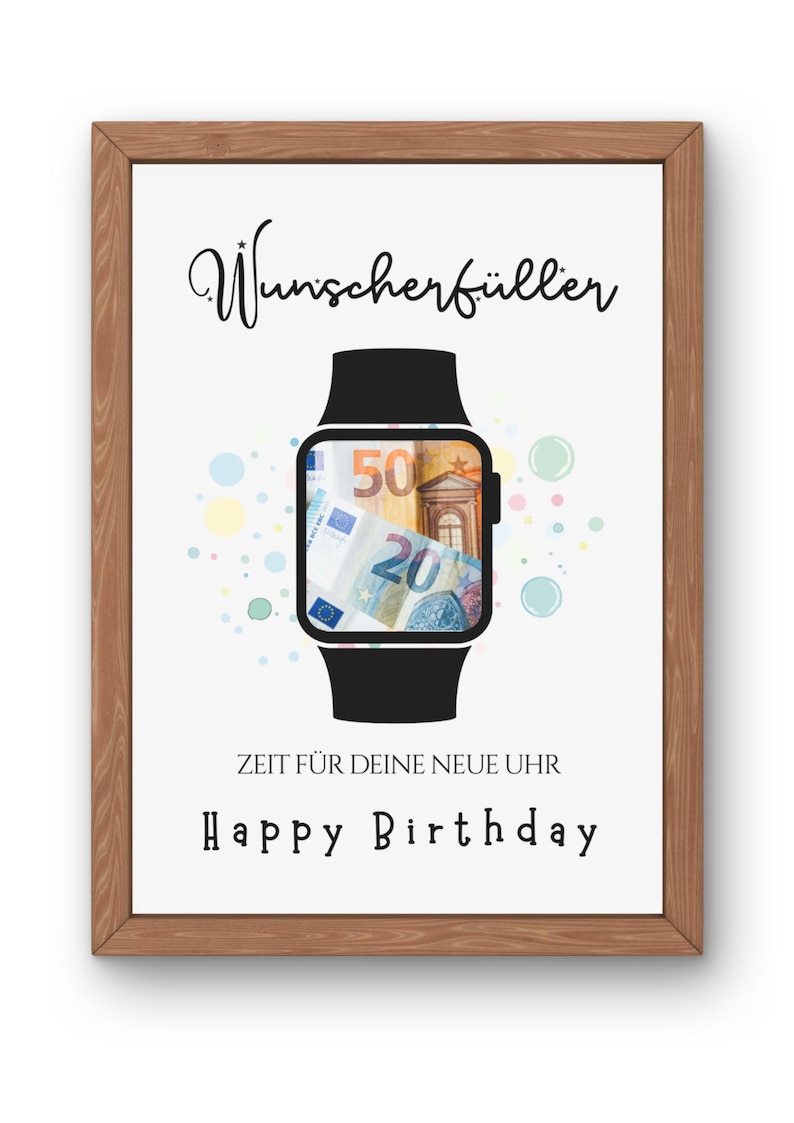 Geldgeschenk Smartwatch Geburtstag PDF | Wunscherfüller Uhr Gutschein A4 A5 | Geldgeschenk zum Ausdrucken image 4