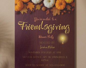 Thanksgiving Invite Template | Editable Friendsgiving Dinner Invitation | Canva Printable | Let's Give Thanks Card