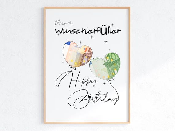 Wunscherfüller Geldgeschenk Geburtstag | Geldgeschenk Vorlage zum Ausdrucken | DIY Geschenkidee | Last Minute Geschenk | PDF DIN A4 A5 A3