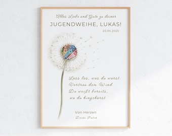 Jugendweihe Geldgeschenk Pusteblume personalisiert | Konfirmation Firmung Geschenk | Patenkind | DIN A4/A5 PDF Download
