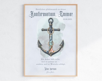 Konfirmation Geldgeschenk Anker personalisiert | Firmung Jugendweihe Geschenk | Patenkind | DIN A4/A5 PDF zum Ausdrucken