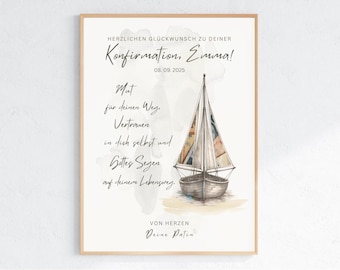 Konfirmation Geldgeschenk personalisiert | Segelboot DIN A4 PDF zum Ausdrucken | Geschenk zur Konfirmation Download
