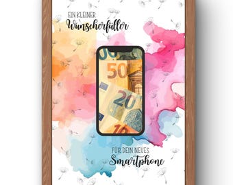 Wunscherfüller Smartphone Geldgeschenk - Edle Vorlage zum Ausdrucken für Teens & Kinder | Minimalistisches Design