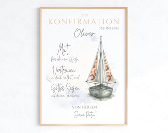 Konfirmation Geldgeschenk personalisiert | Segelboot DIN A4 PDF zum Ausdrucken | Geschenk zur Konfirmation Download