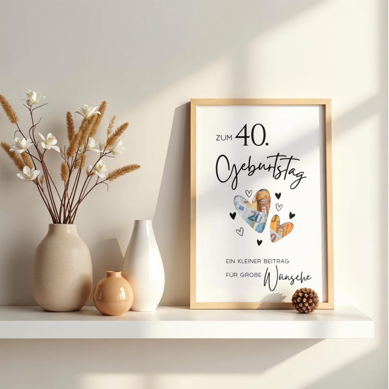 Geldgeschenk zum 40. Geburtstag, Geschenk runder Geburtstag, A4 A5 Druckvorlage zum Ausdrucken, Sofortdownload image 5