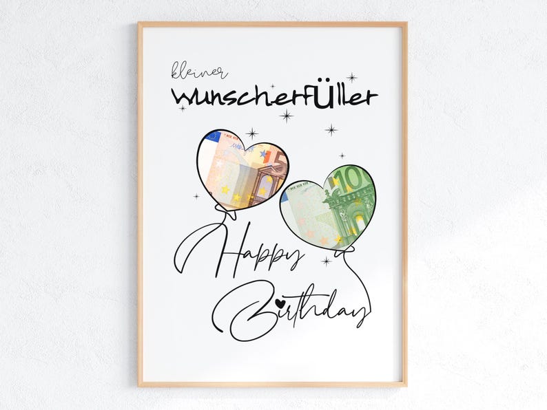 Wunscherfüller-Geburtstagsgeldgeschenk | DIY-Bilderrahmenbastelvorlage - Originelle Druckgeschenkidee | PDF DIN A4 A5 A3 Bild 1
