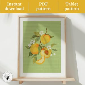 Botanical Apricot Cross Stitch Pattern: Summer Fruit Branch Blossoms (PDF Download)