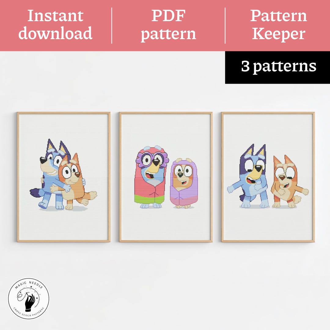 Bluey Crossroads Pattern Bluey & Bingo Cross Stitch Pattern Pack: Easy Beginner Designs (PDF ...