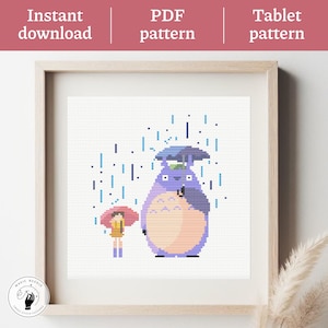Minimalist Totoro Cross Stitch Pattern PDF – Studio Ghibli Embroidery, Easy Anime Stitch, Modern Design, Instant Download, DMC Threads