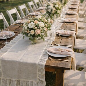 Handmade Ruffled Cotton Table Runner: Rustic Boho Dining Decor image 2