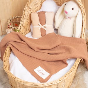 Personalized Gauze Cotton Blanket Set, Pack Of 3 pcs, Baby Muslin Squares, Baby Burp Cloths, 75x75 cm, Baby Shower Gift