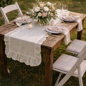 Handmade Ruffled Cotton Table Runner: Rustic Boho Dining Decor image 4