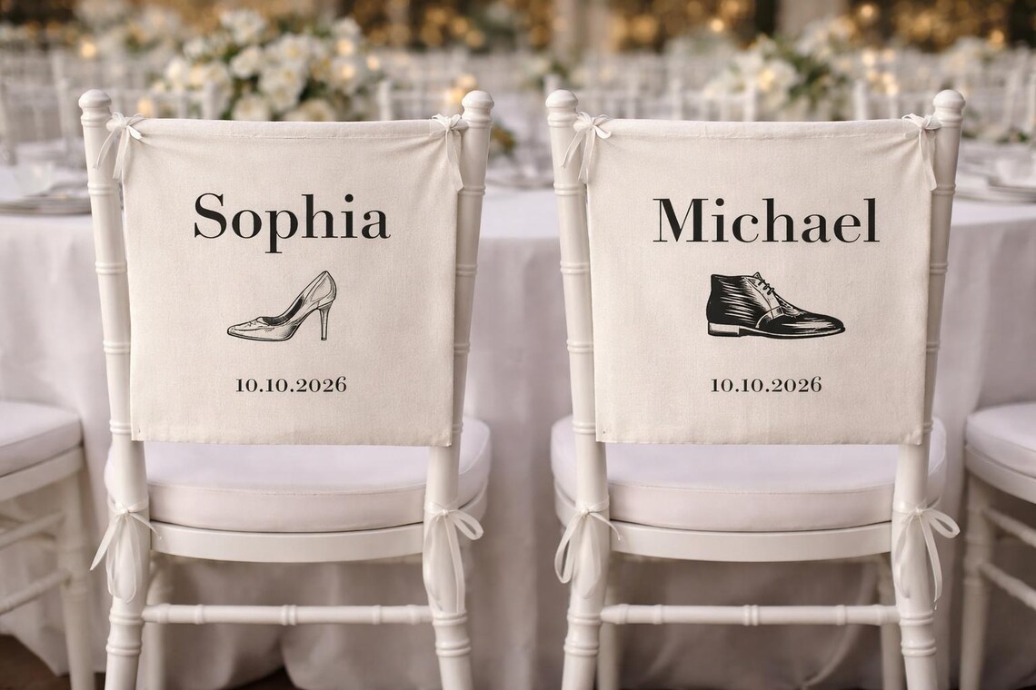 Personalized Bride and Groom Chair Signs, Cotton Wedding Decor - Etsy