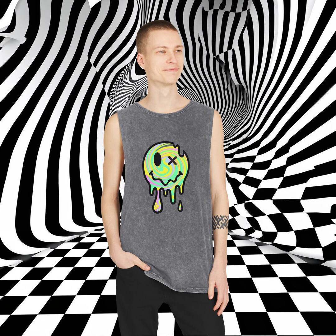 Melting Neon Smiley Tank Top | Drippy Acid Face Graphic - Etsy