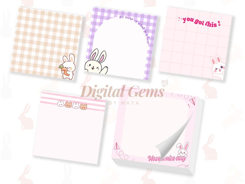 Bunny Design Memo Pads | Cute Printable Note Paper Designs Digital ...