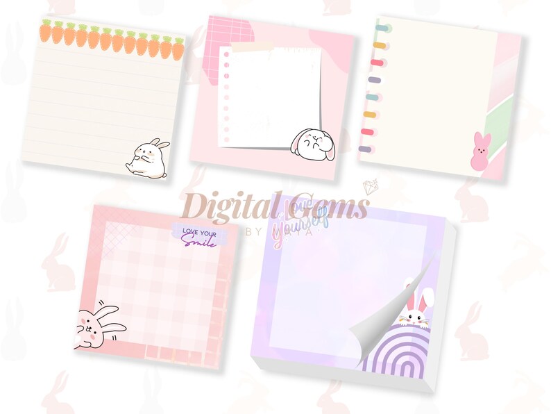 Bunny Design Memo Pads | Cute Printable Note Paper Designs Digital ...
