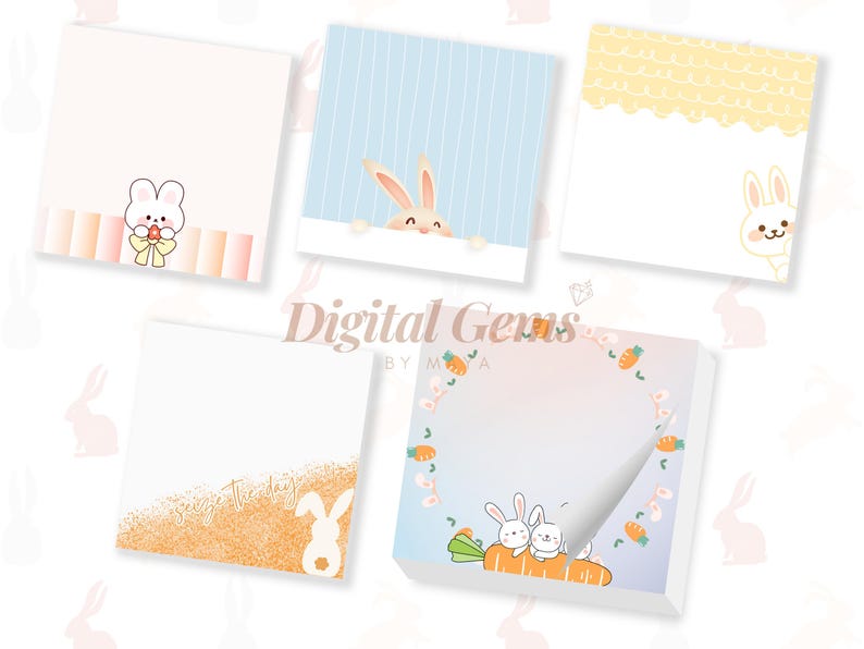 Bunny Design Memo Pads | Cute Printable Note Paper Designs Digital ...