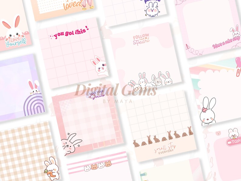 Bunny Design Memo Pads | Cute Printable Note Paper Designs Digital ...