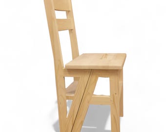 Sedia/scaletta convertibile in legno massello di pino / Mobile 2 in 1 per cucina e biblioteca