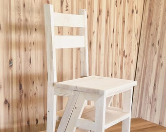 Massief houten ombouwbare ladderstoel | 2-in-1 keukenbibliotheekmeubels